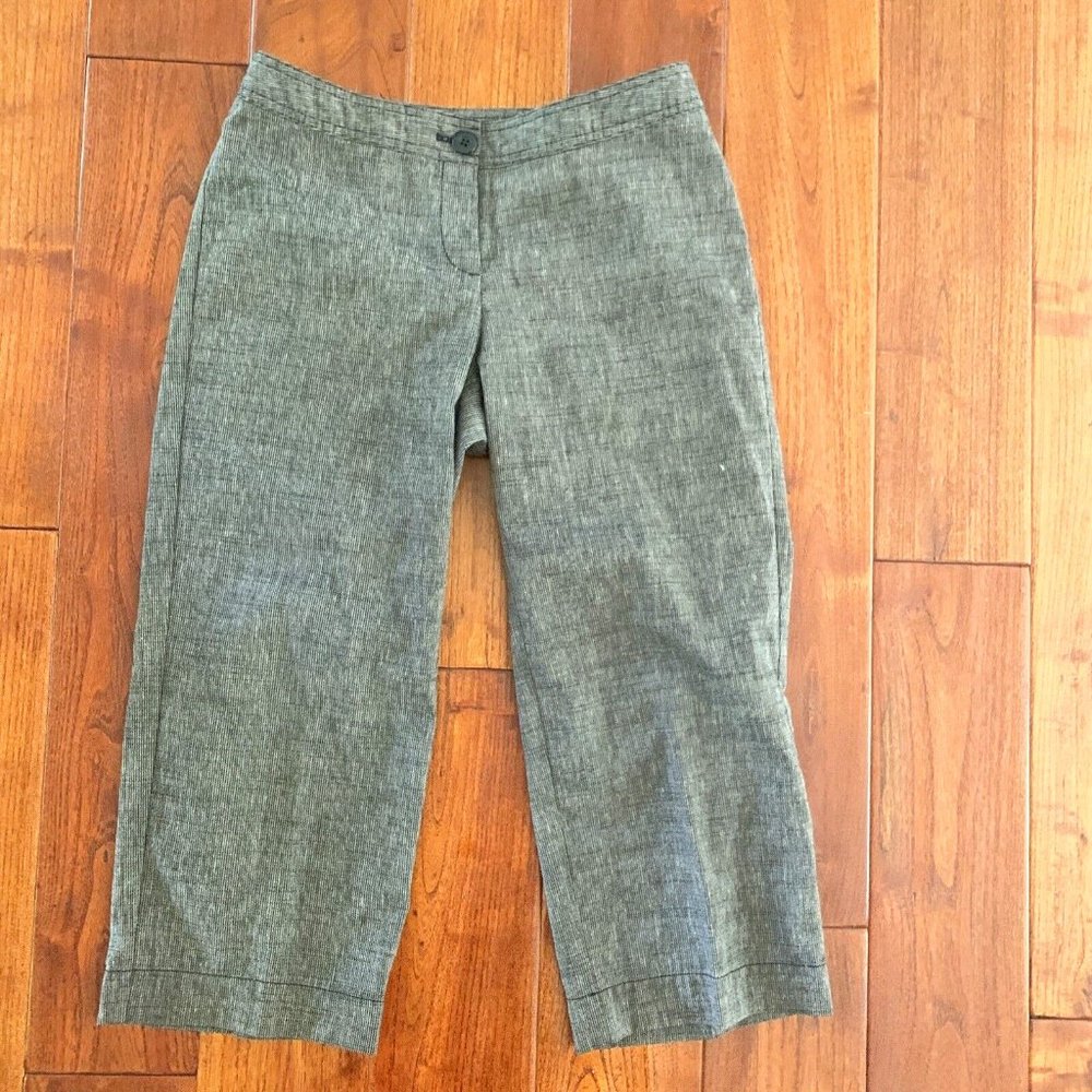 J. Jill Cropped Pant 0 Petite Linen Micro Stripe Black Tan Minimalist Lagenlook